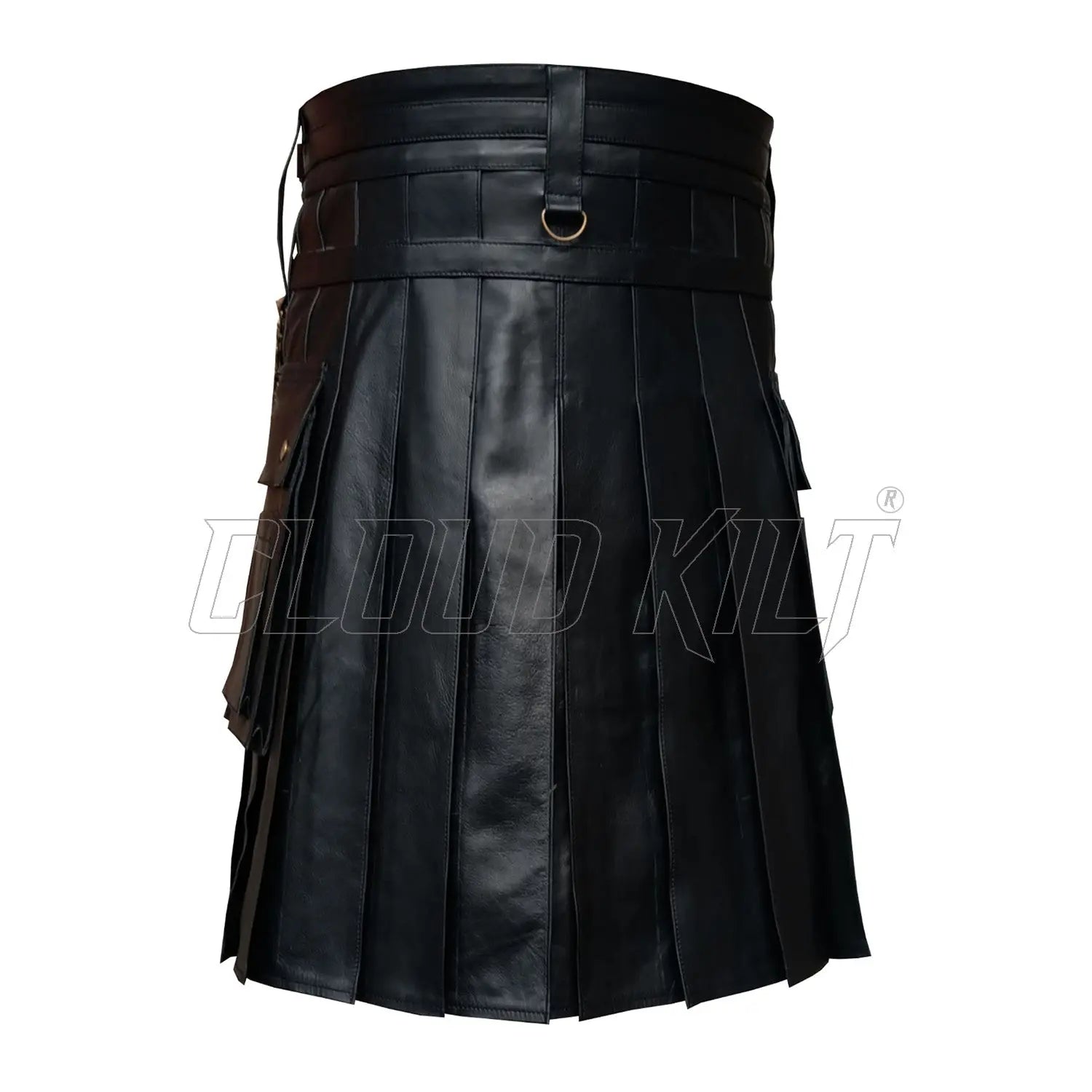 Black Cow Leather Utility Fashion Kilt With Chain CLOUD KILT