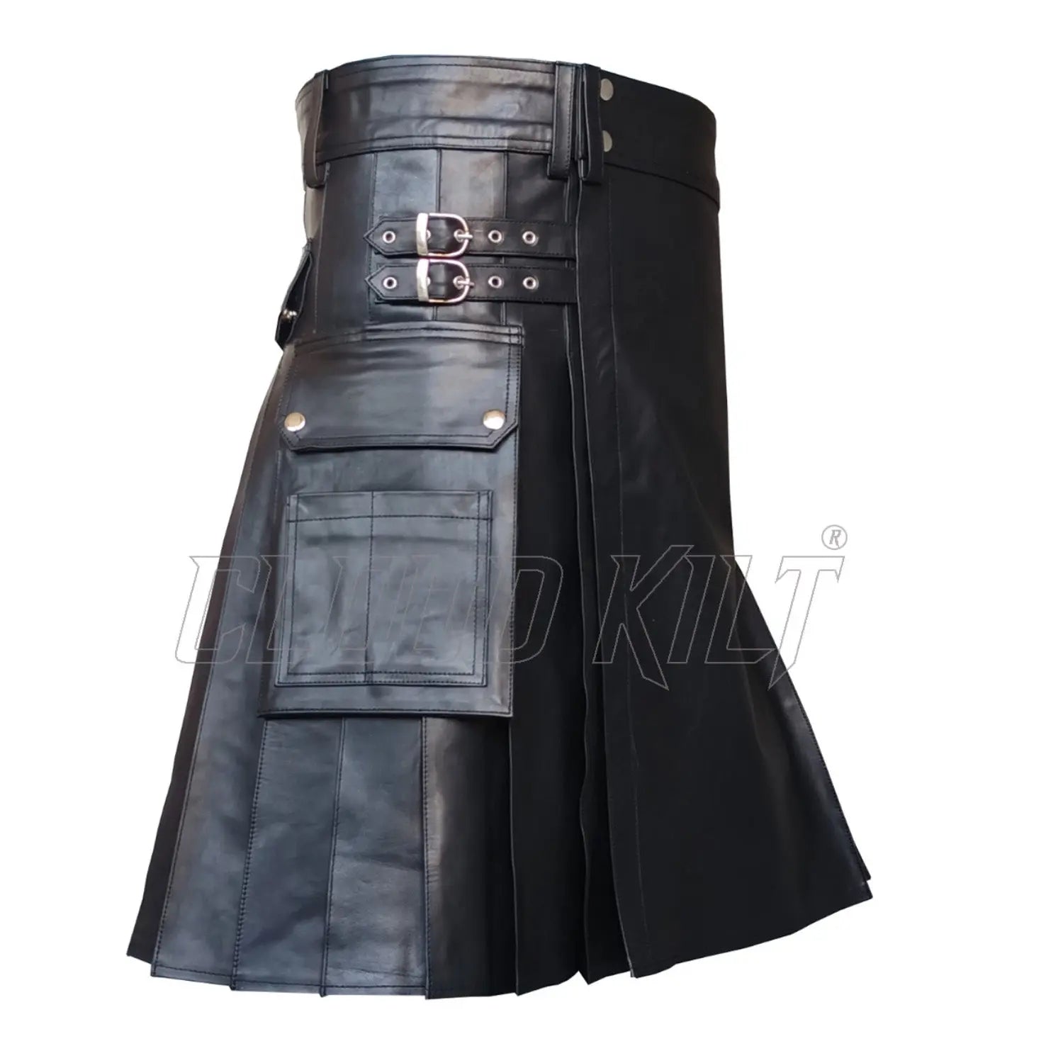 Black Cow Leather Utility Kilt With Cargo Pockets CLOUD KILT