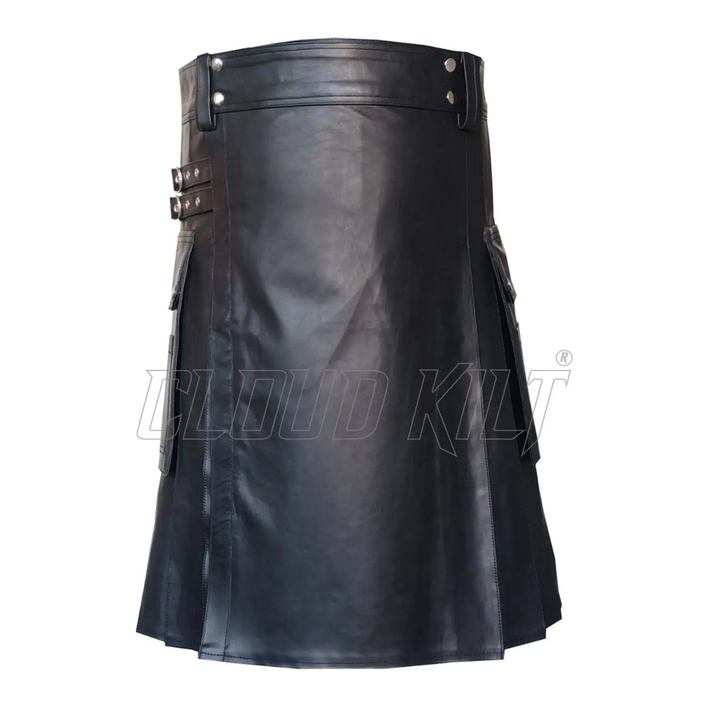 Black Cow Leather Utility Kilt With Cargo Pockets CLOUD KILT