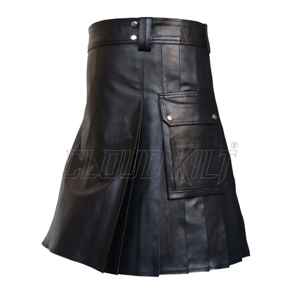 Black Cow Leather Utility Kilt With Cargo Pockets CLOUD KILT