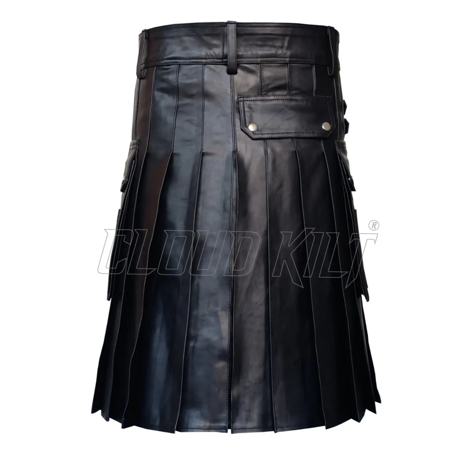 Black Cow Leather Utility Kilt With Cargo Pockets CLOUD KILT