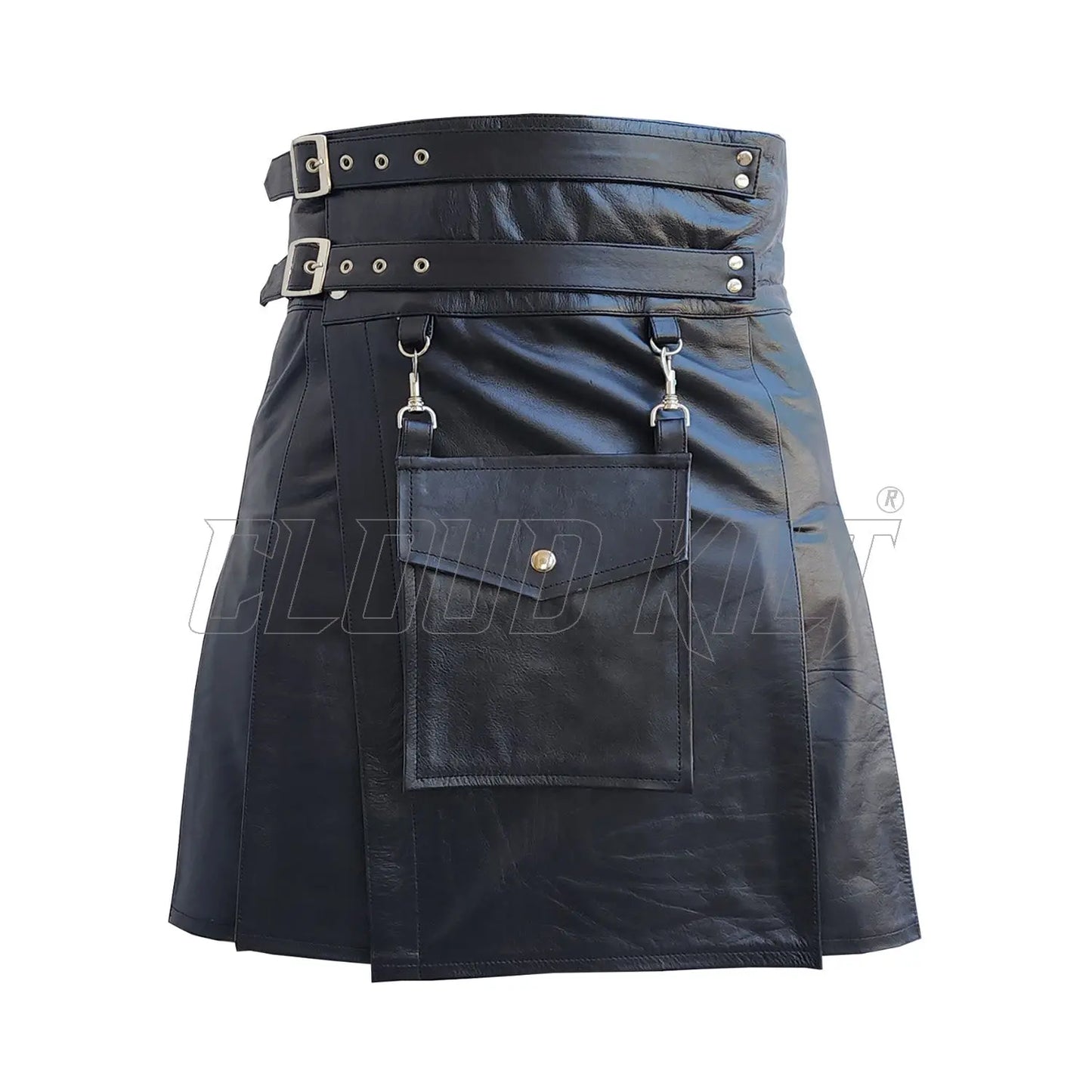 Black Leather Detachable Pocket Utility Fashion Kilt CLOUD KILT