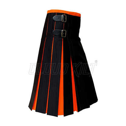 Black With Orange Tartan Style Hybrid Kilt CLOUD KILT