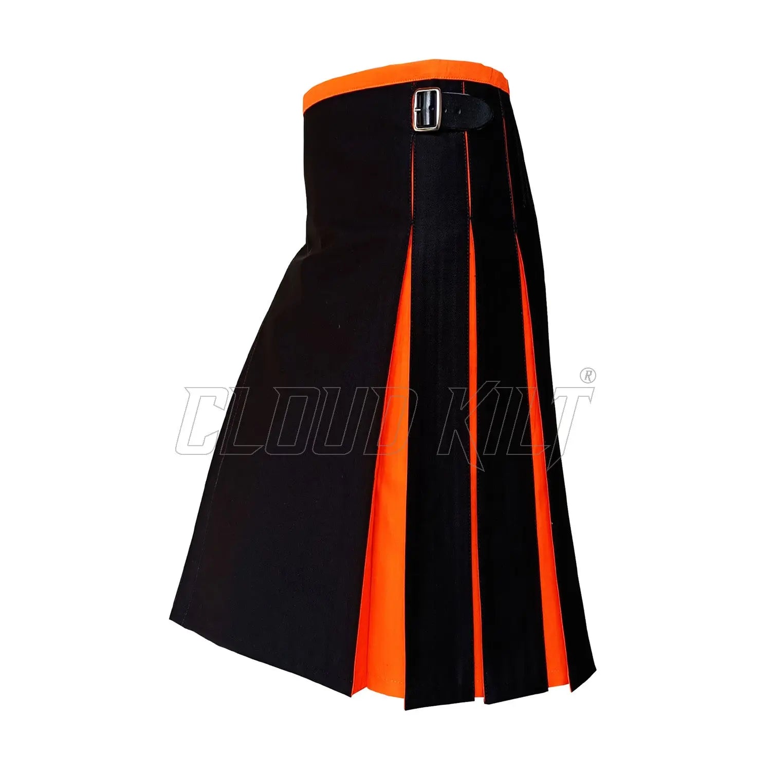 Black With Orange Tartan Style Hybrid Kilt CLOUD KILT