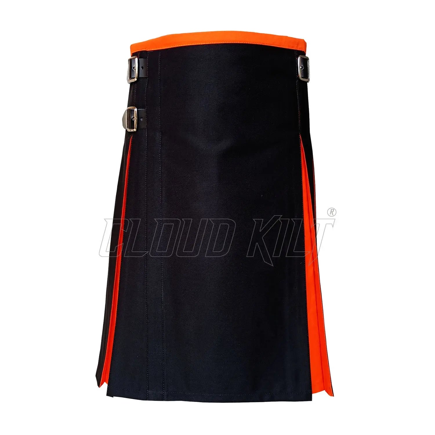 Black With Orange Tartan Style Hybrid Kilt CLOUD KILT