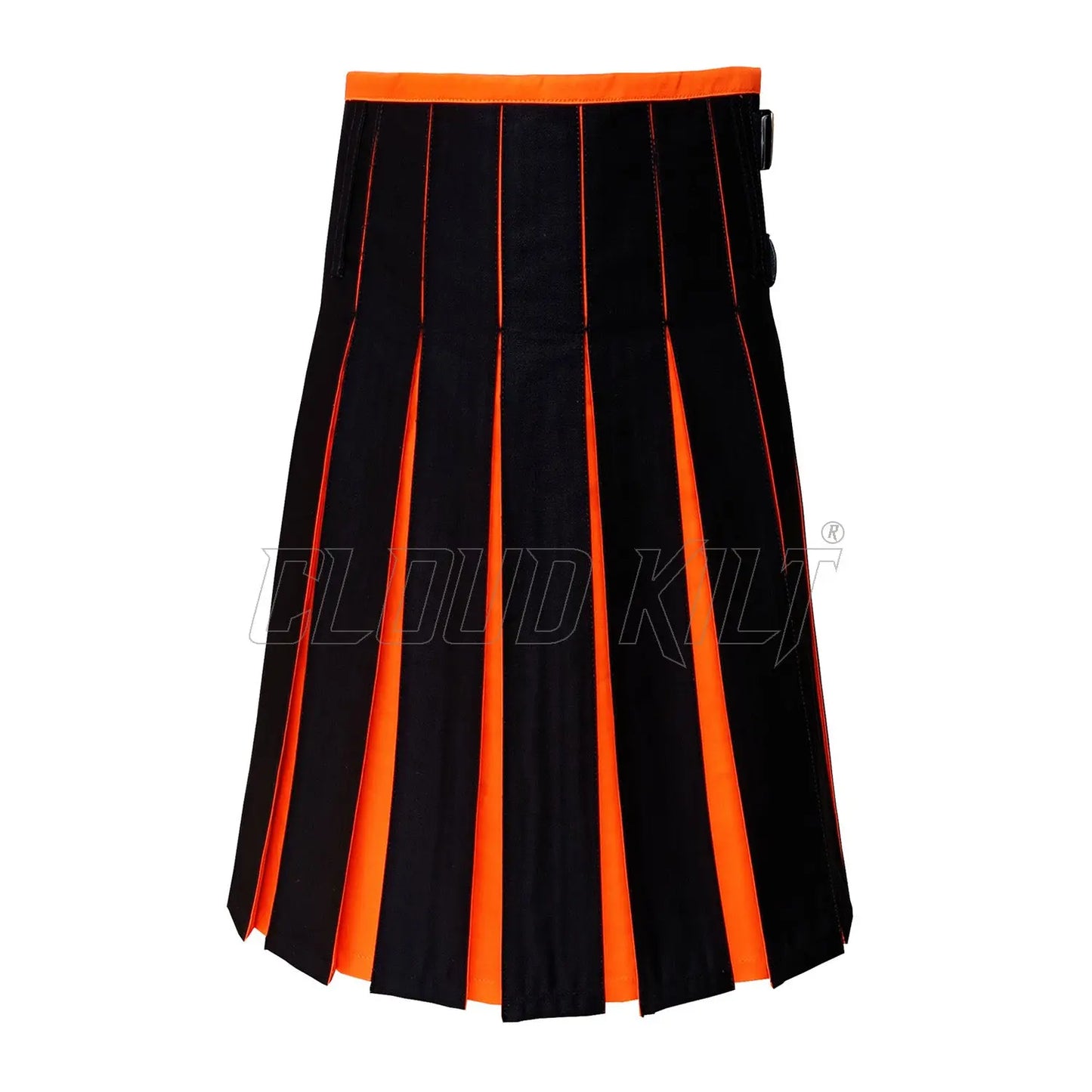 Black With Orange Tartan Style Hybrid Kilt CLOUD KILT