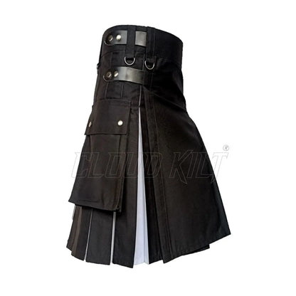 Black and White Hybrid Box Plated Utility Kilt CLOUD KILT