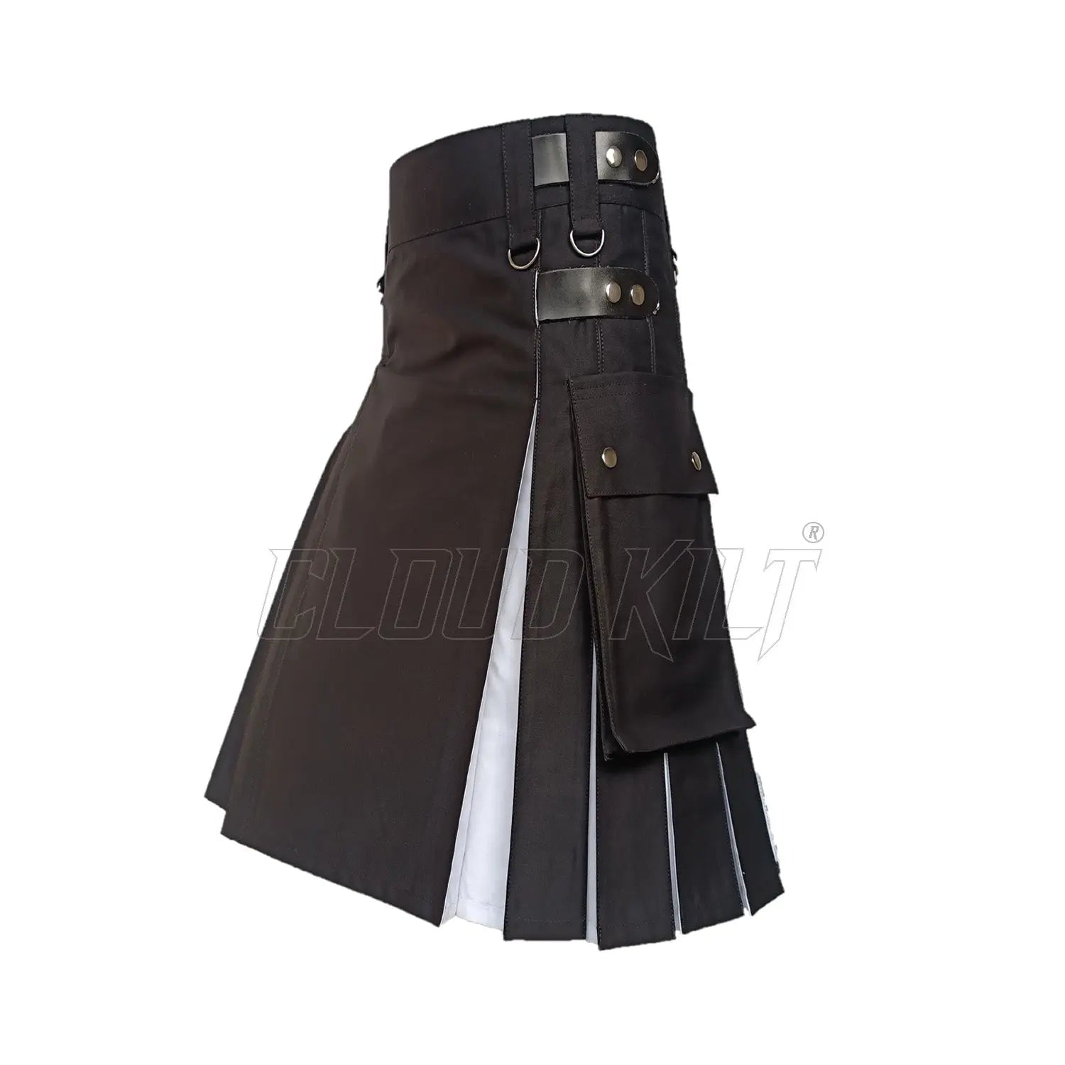 Black and White Hybrid Box Plated Utility Kilt CLOUD KILT