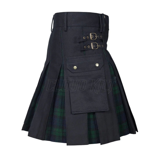 Box Pleated Tartan  Hybrid Black Watch Utility Kilt CLOUD KILT