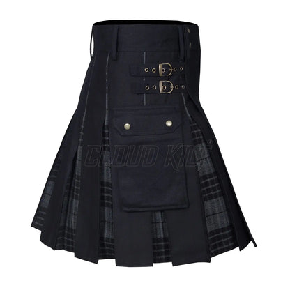 Box Pleated Tartan  Hybrid Grey Watch Utility Kilt CLOUD KILT