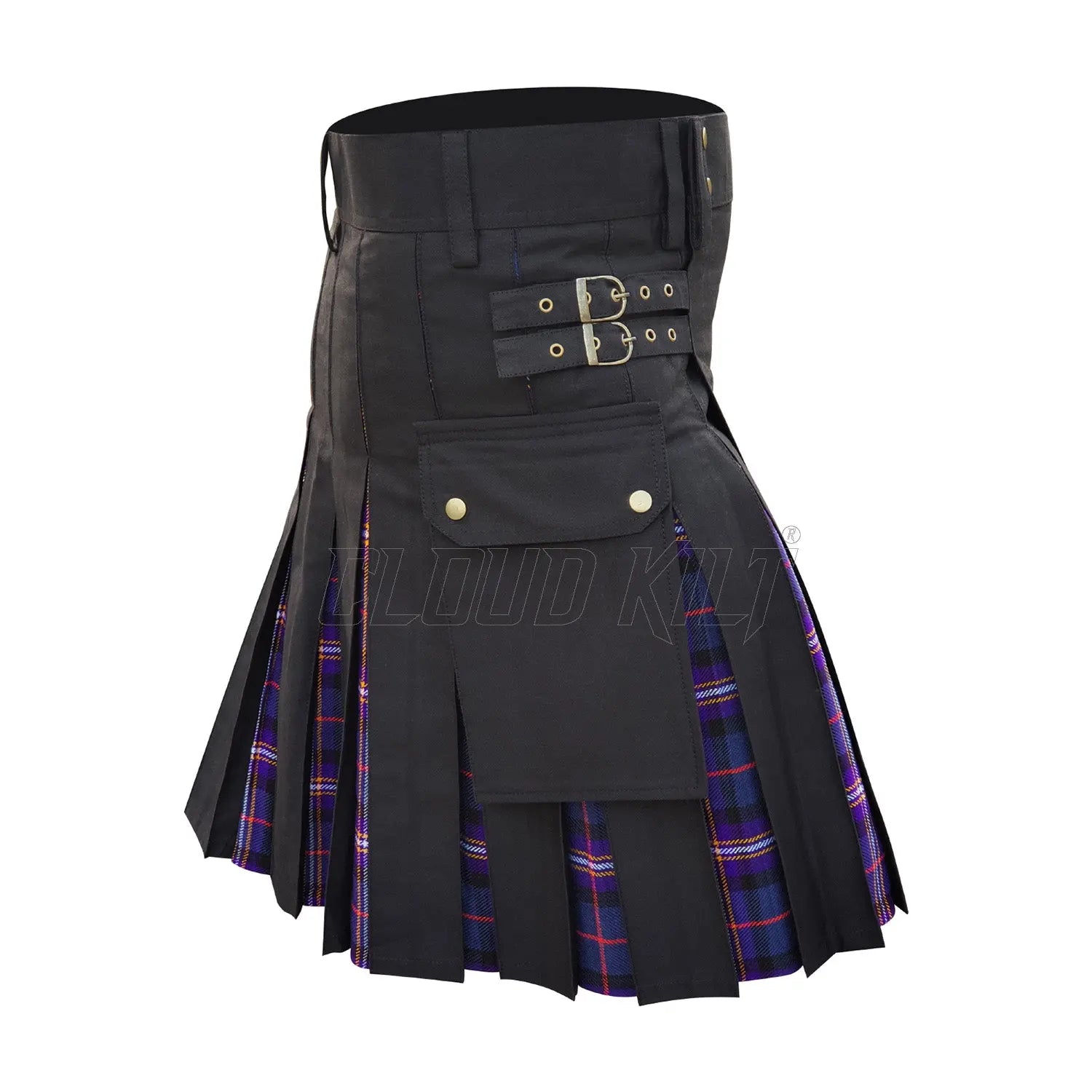 Box Pleated Tartan Hybrid Masonic Utility Kilt CLOUD KILT