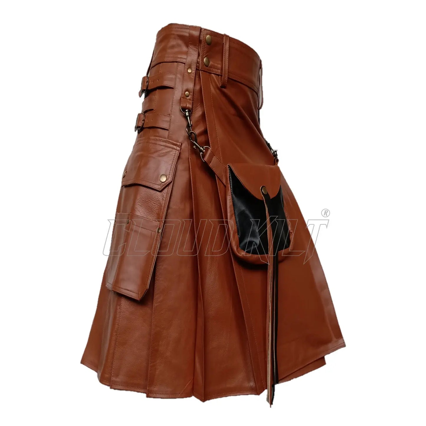 Brown Real Cow Leather Utility Kilt With Front Sporran CLOUD KILT