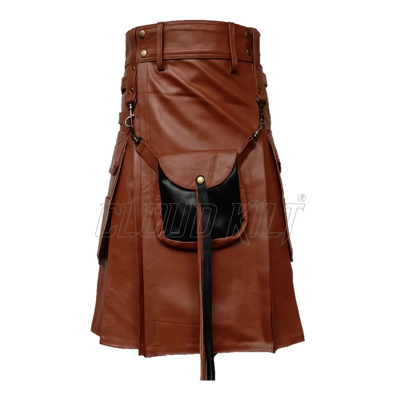 Brown Real Cow Leather Utility Kilt With Front Sporran CLOUD KILT