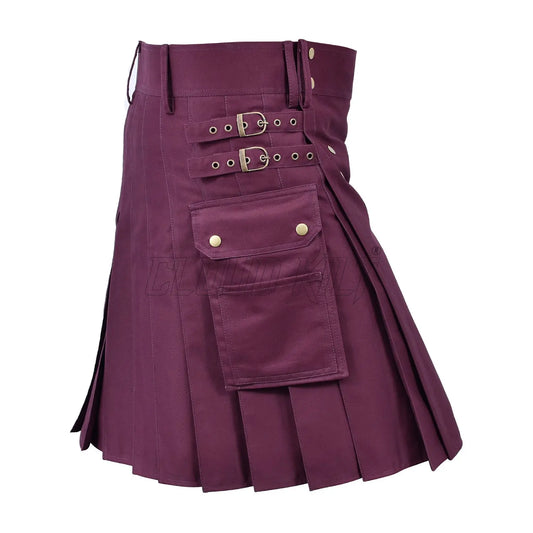 Deluxe Modern Fashion Maroon Utility Kilt For Men CLOUD KILT