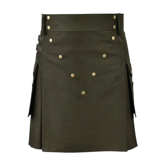 Deluxe Modern Fashion Olive Green Utility Kilt For Men CLOUD KILT