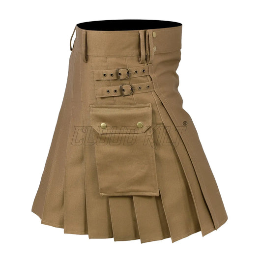 Deluxe Modern Khaki Utility Kilt For Men CLOUD KILT