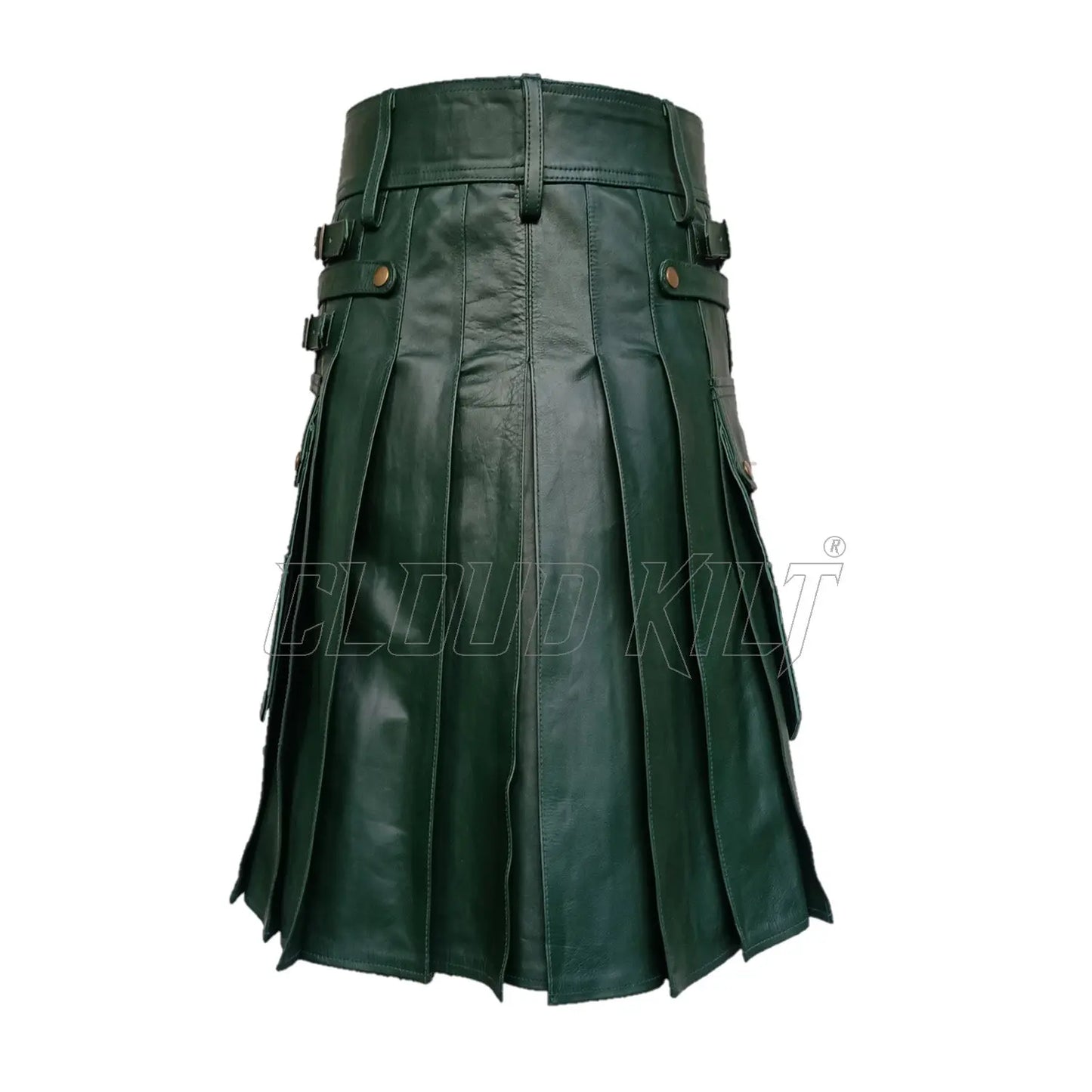 Green Real Cow Leather Utility Kilt With Front Sporran CLOUD KILT