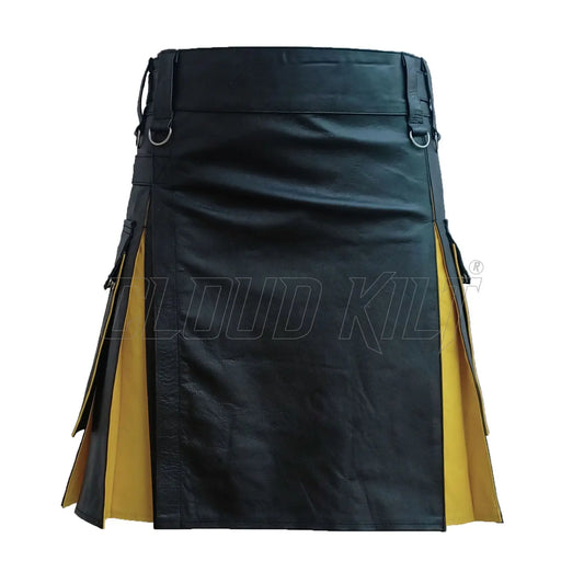 Hybrid Black & Yellow Genuine Cow Leather Kilt For Men CLOUD KILT