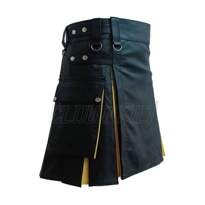 Hybrid Black & Yellow Genuine Cow Leather Kilt For Men CLOUD KILT