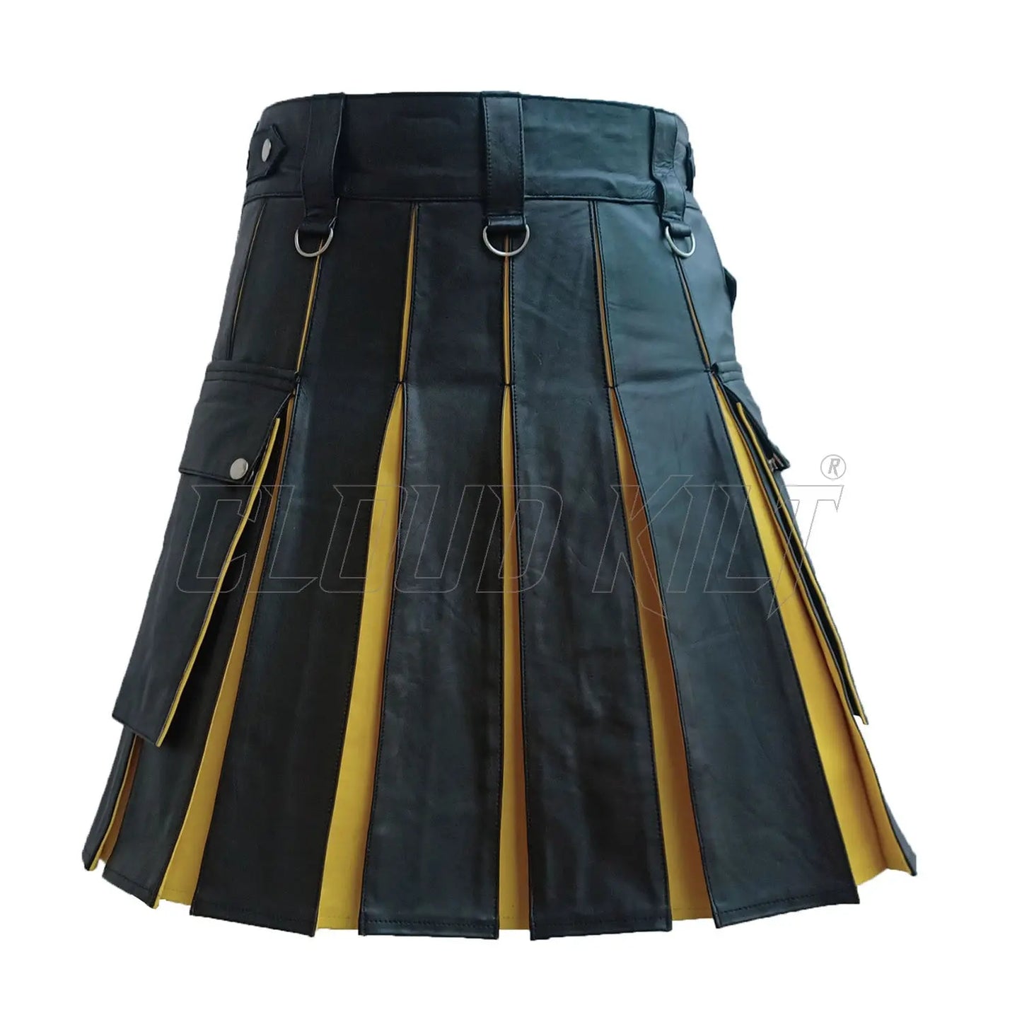 Hybrid Black & Yellow Genuine Cow Leather Kilt For Men CLOUD KILT