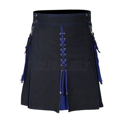 Hybrid Black and Blue Utility Kilt For Men CLOUD KILT