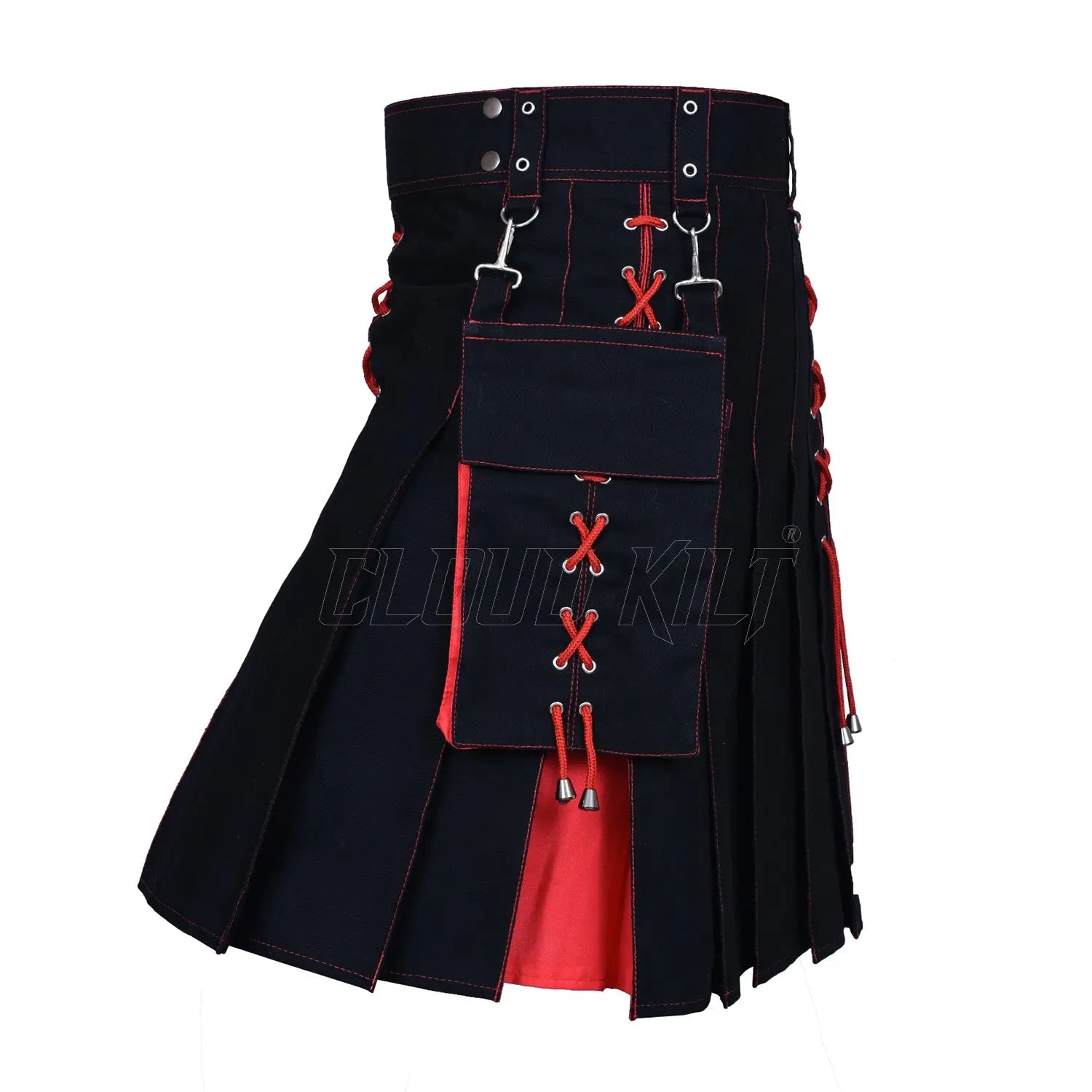 Hybrid Black and Red Utility Kilt For Men CLOUD KILT