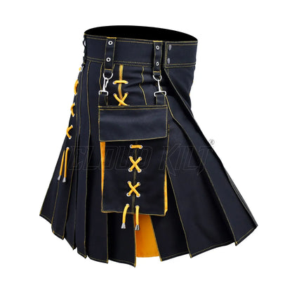 Hybrid Black and Yellow Utility Kilt For Men CLOUD KILT