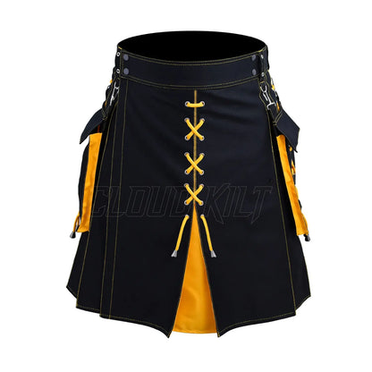 Hybrid Black and Yellow Utility Kilt For Men CLOUD KILT