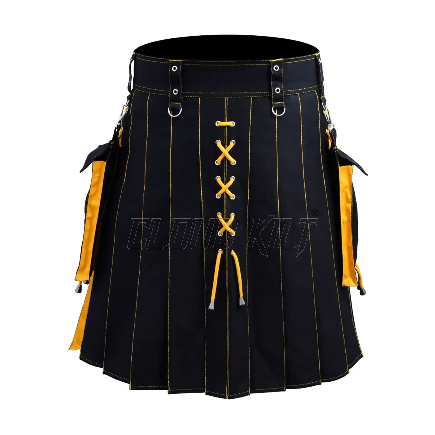 Hybrid Black and Yellow Utility Kilt For Men CLOUD KILT