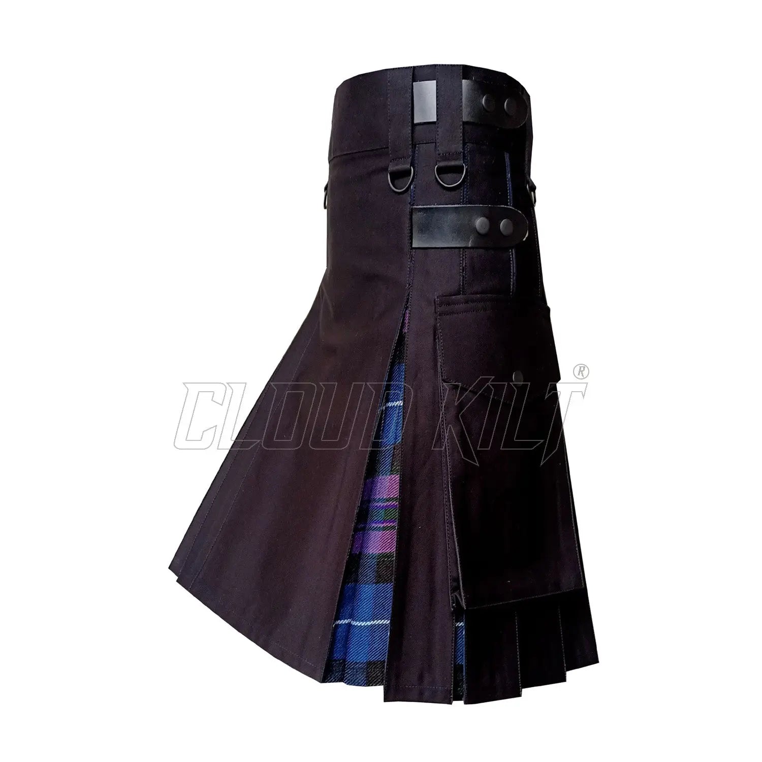 Hybrid Kilt Box Pleated Tartan Utility Kilt CLOUD KILT