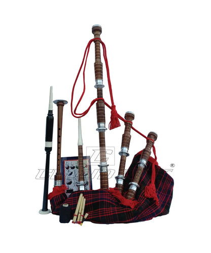 MacDonald Tartan Bagpipe Set Brown & Silver Finish With Hard Case CLOUD KILT