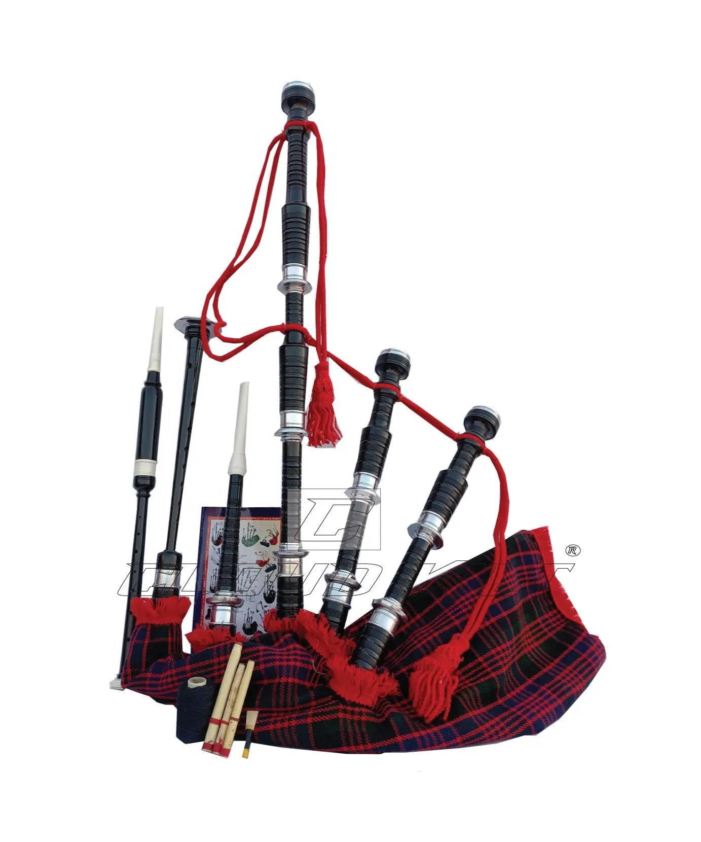 MacDonald Tartan Black With Silver Finish Bagpipe Set With Hard Case CLOUD KILT