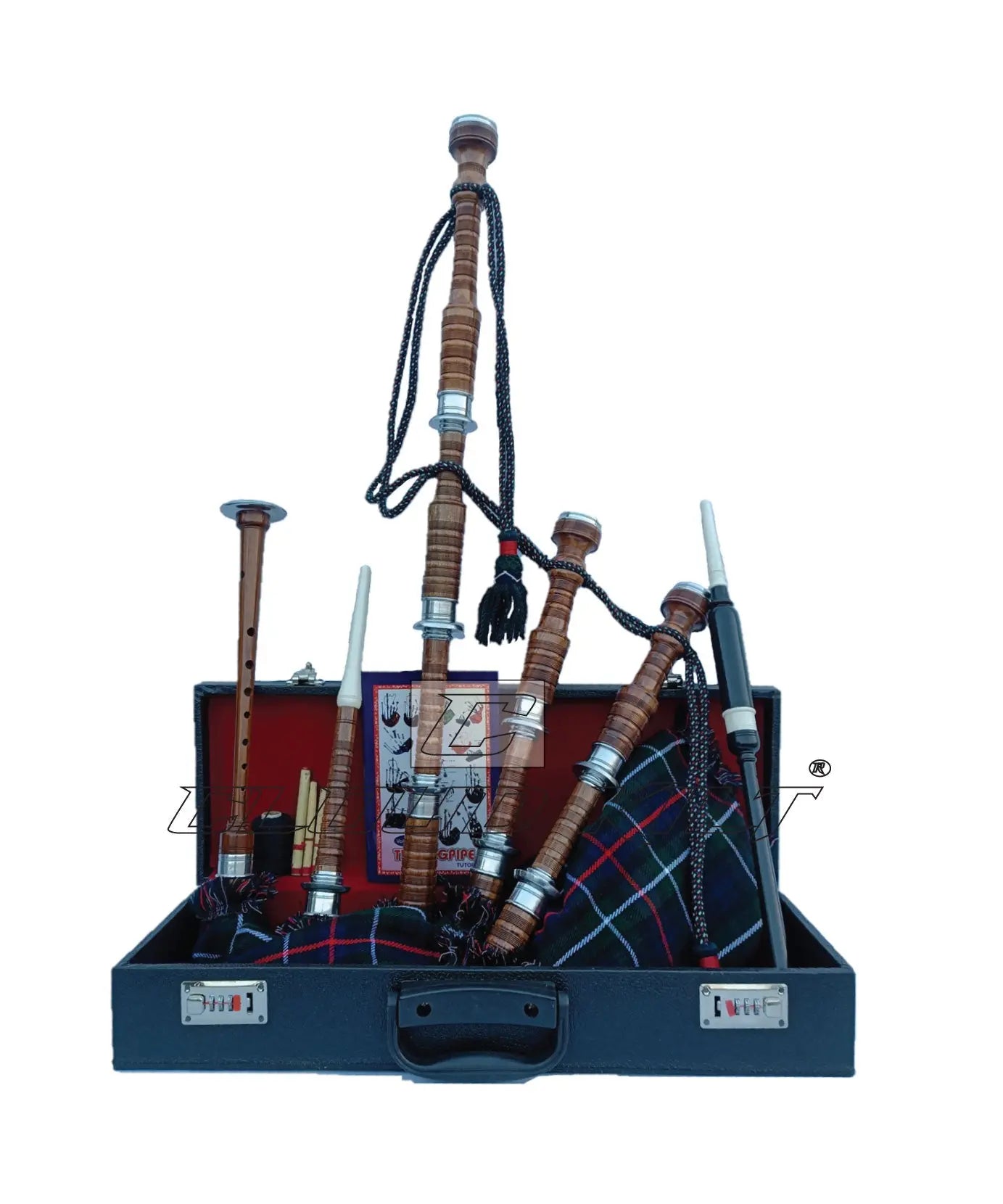 Mackenzie Tartan Bagpipe Set Brown & Silver Finish With Hard Case CLOUD KILT