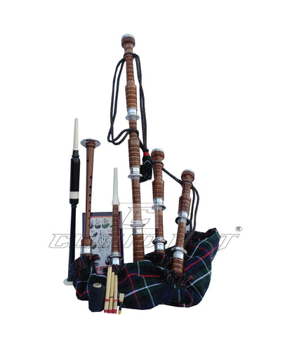 Mackenzie Tartan Bagpipe Set Brown & Silver Finish With Hard Case CLOUD KILT