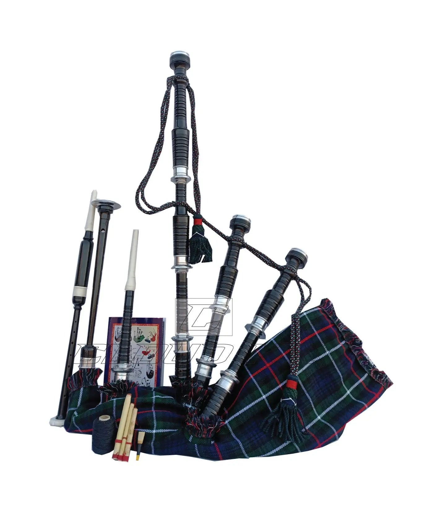 Mackenzie Tartan Black With Silver Finish Bagpipe Set With Hard Case CLOUD KILT