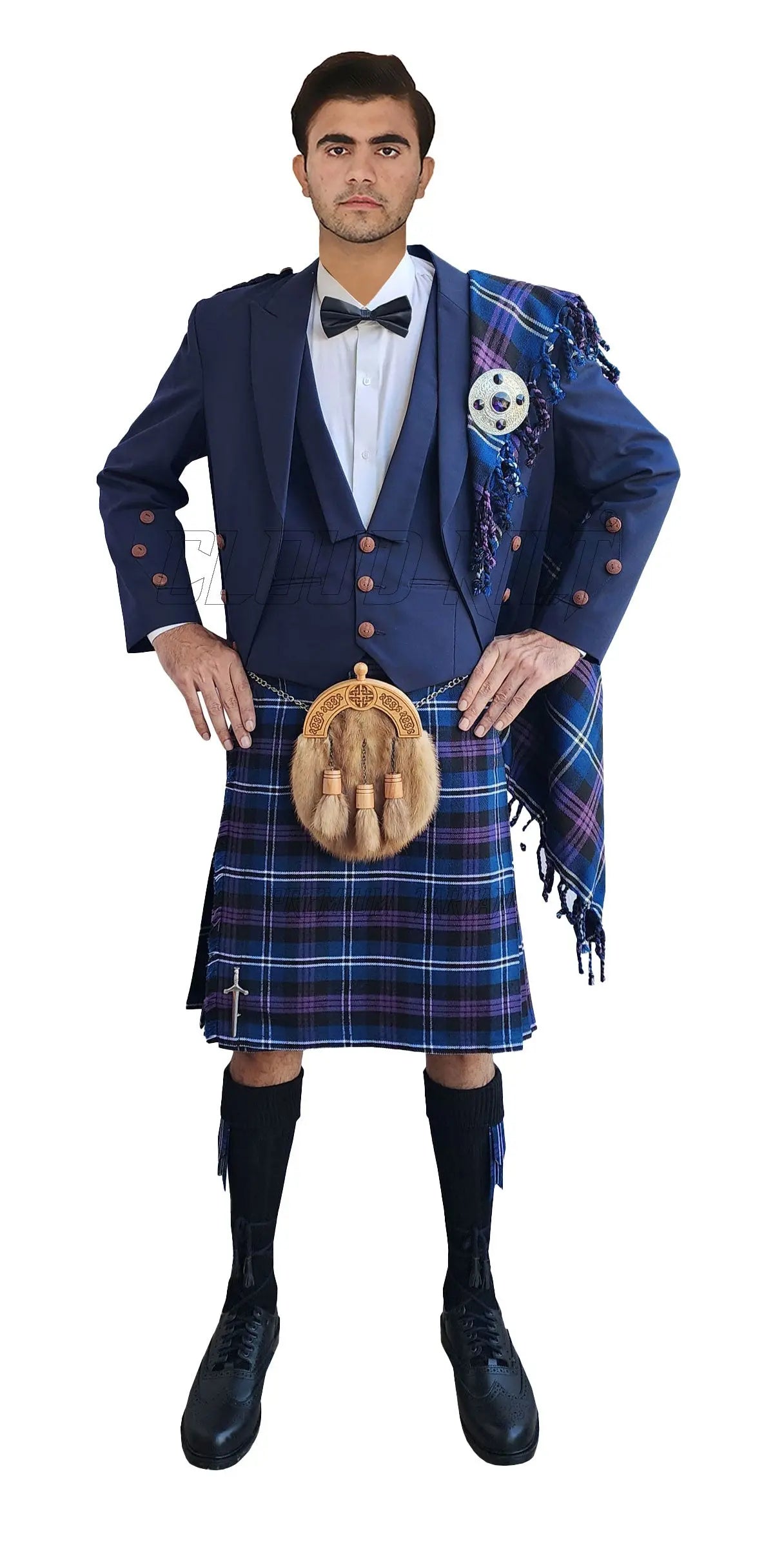 Navy Prince Charlie Kilt Outfit With Heritage Of Scotland Tartan Kilt CLOUD KILT