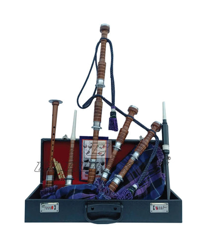 Pride of Scotland Tartan Bagpipe Set Brown & Silver Finish With Hard Case CLOUD KILT