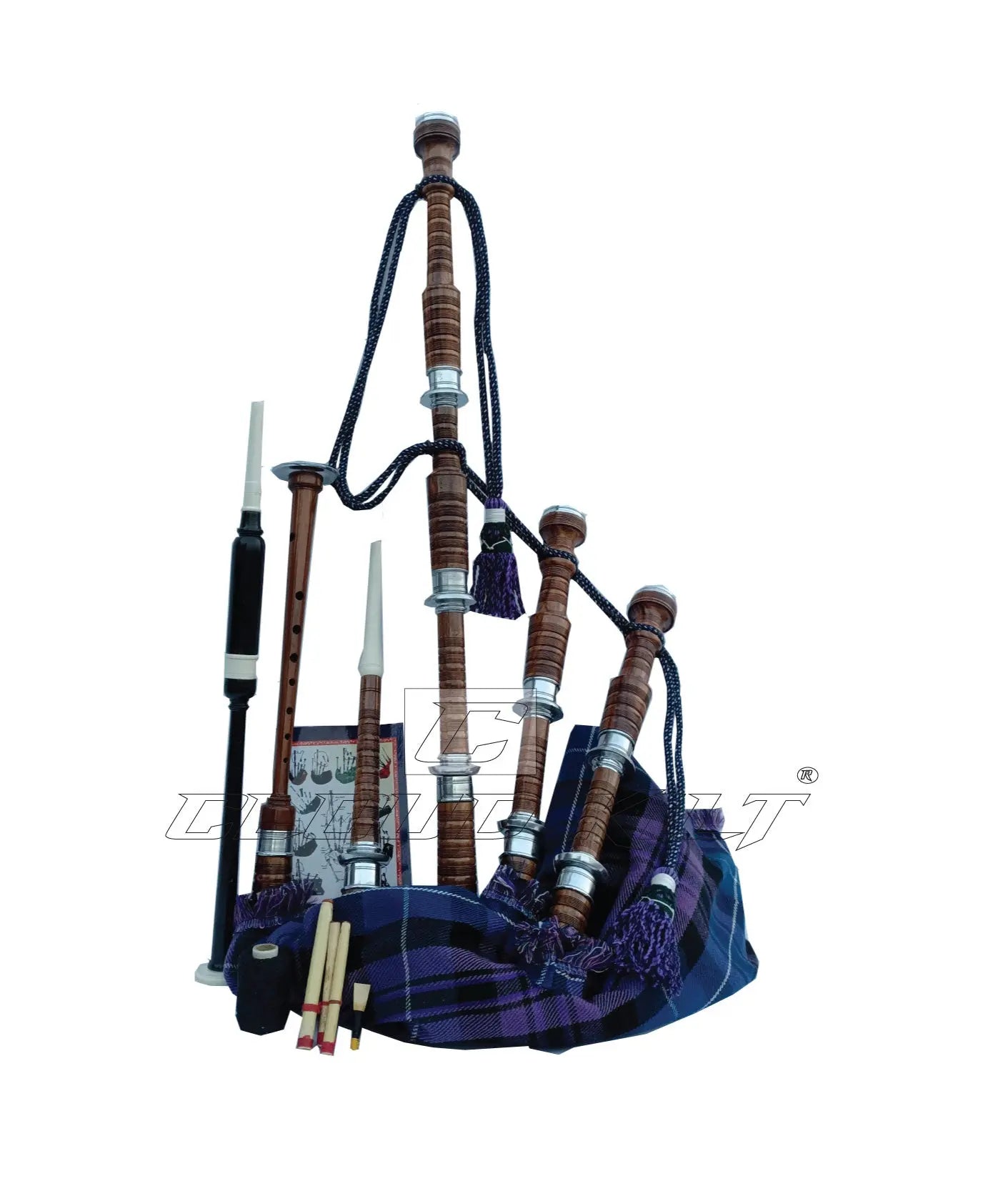 Pride of Scotland Tartan Bagpipe Set Brown & Silver Finish With Hard Case CLOUD KILT