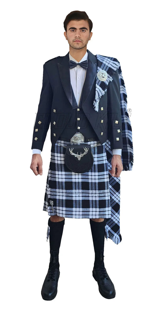 Prince Charlie Kilt Outfit With MacFarlane Black and White Tartan Kilt CLOUD KILT