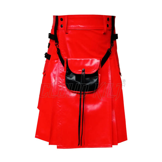 Red Real Cow Leather Utility Kilt With Front Sporran CLOUD KILT