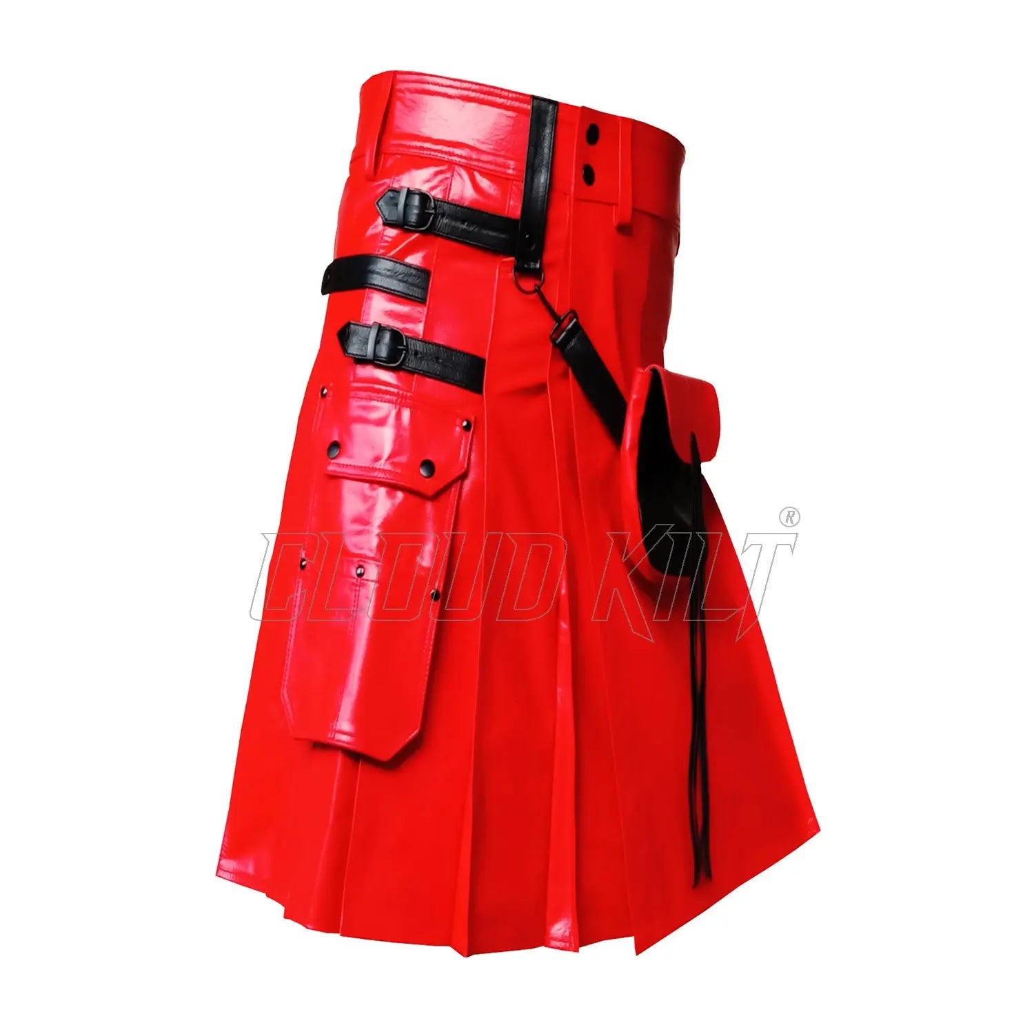 Red Real Cow Leather Utility Kilt With Front Sporran CLOUD KILT