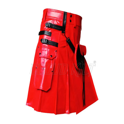 Red Real Cow Leather Utility Kilt With Front Sporran CLOUD KILT