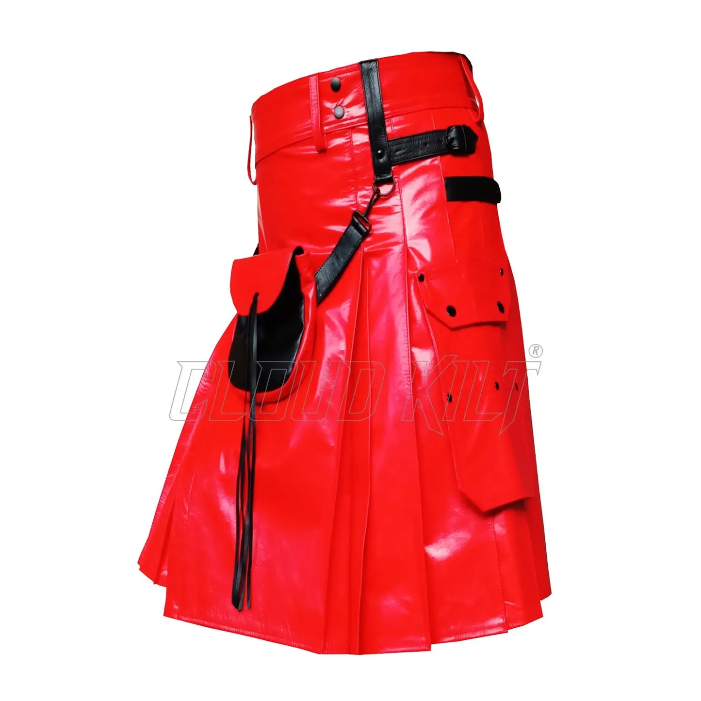 Red Real Cow Leather Utility Kilt With Front Sporran CLOUD KILT