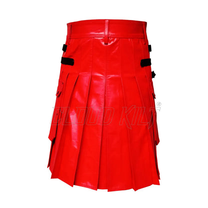 Red Real Cow Leather Utility Kilt With Front Sporran CLOUD KILT