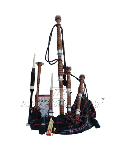 Scottish National Tartan Bagpipe Set Brown & Silver Finish With Hard Case CLOUD KILT