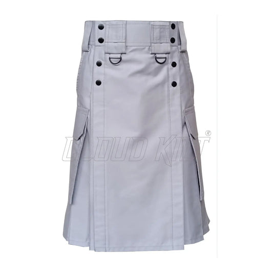 Traditional Modern Utility Kilt With Slash and Cargo Pockets CLOUD KILT