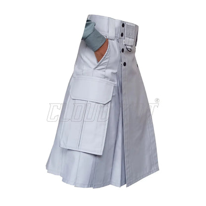 Traditional Modern Utility Kilt With Slash and Cargo Pockets CLOUD KILT