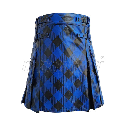 Unique Fashion Black & Blue Cow Leather Hybrid Kilt CLOUD KILT