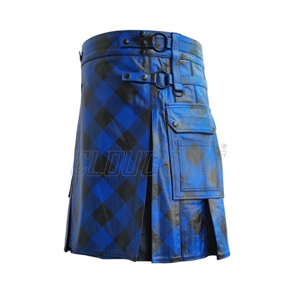 Unique Fashion Black & Blue Cow Leather Hybrid Kilt CLOUD KILT