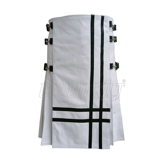 White Cow Leather Utility Kilt Without Pocket CLOUD KILT